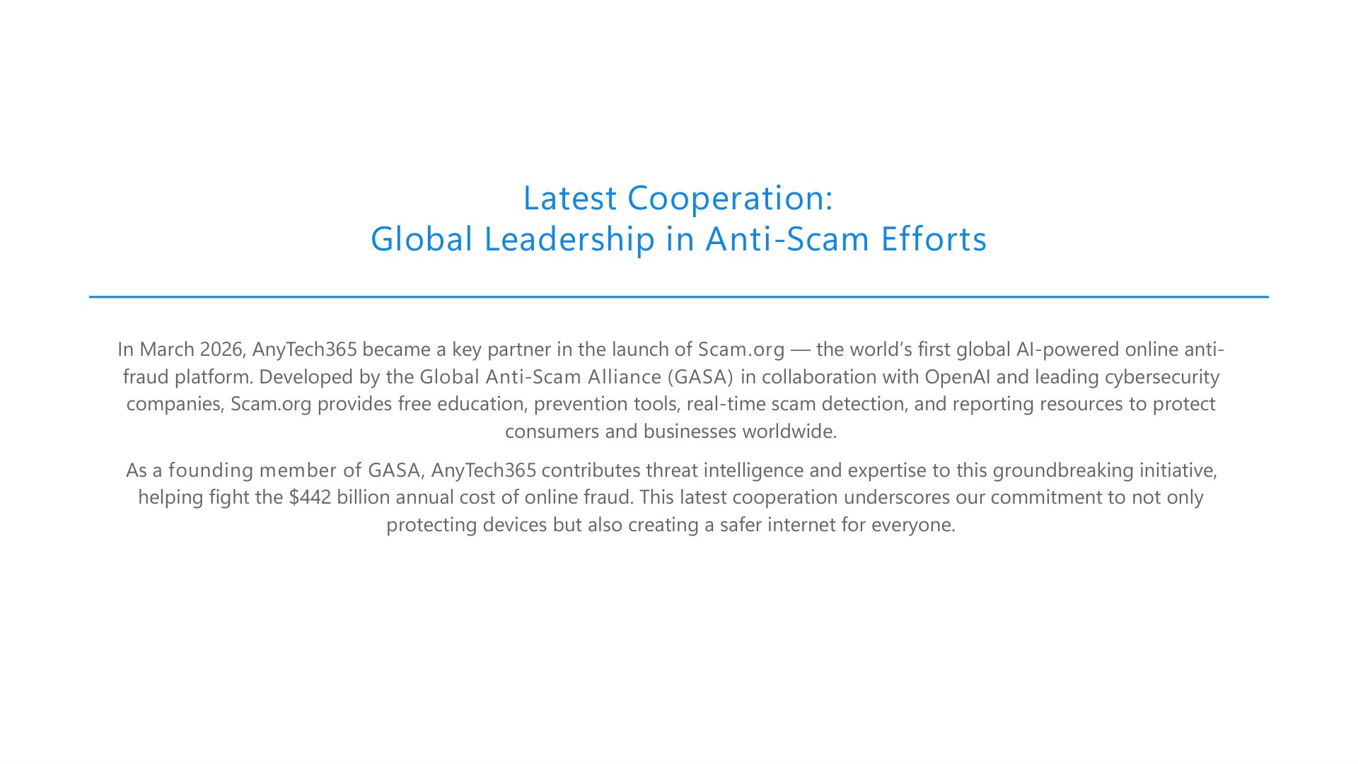 Latest Cooperation: Global Leadership in Anti-Scam Efforts.