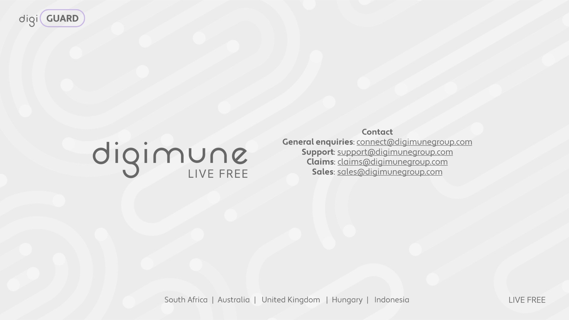 Contact Digimune — general enquiries, support, claims and sales.