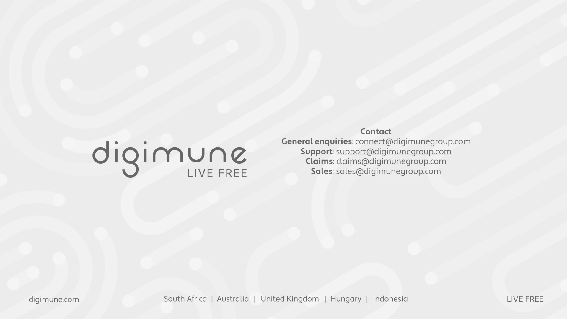 Contact Digimune — general enquiries, support, claims and sales.